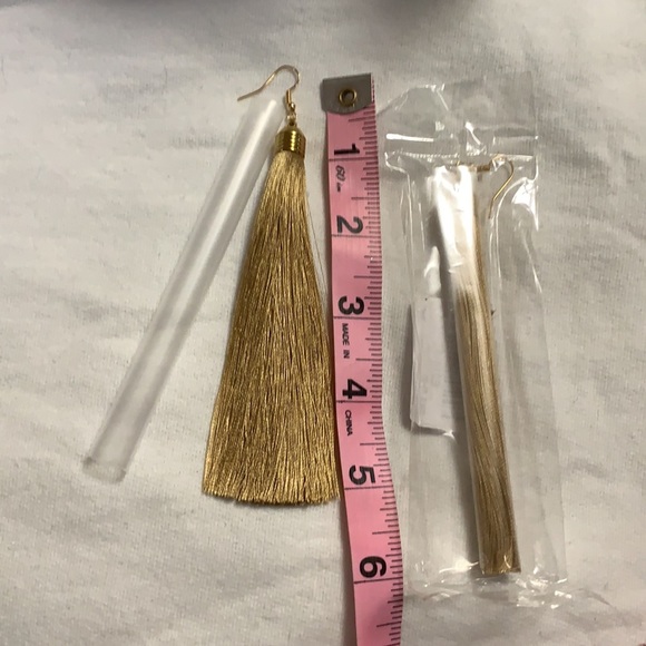 Golden Drop Tassel Earrings - Picture 3 of 3